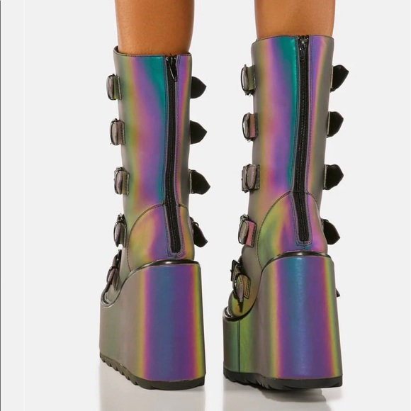 👽🆕Dolls Kill / YRU Reflective Alien Platform Boots! BNIB! Size 8!👽SOLD OUT! - Picture 6 of 16